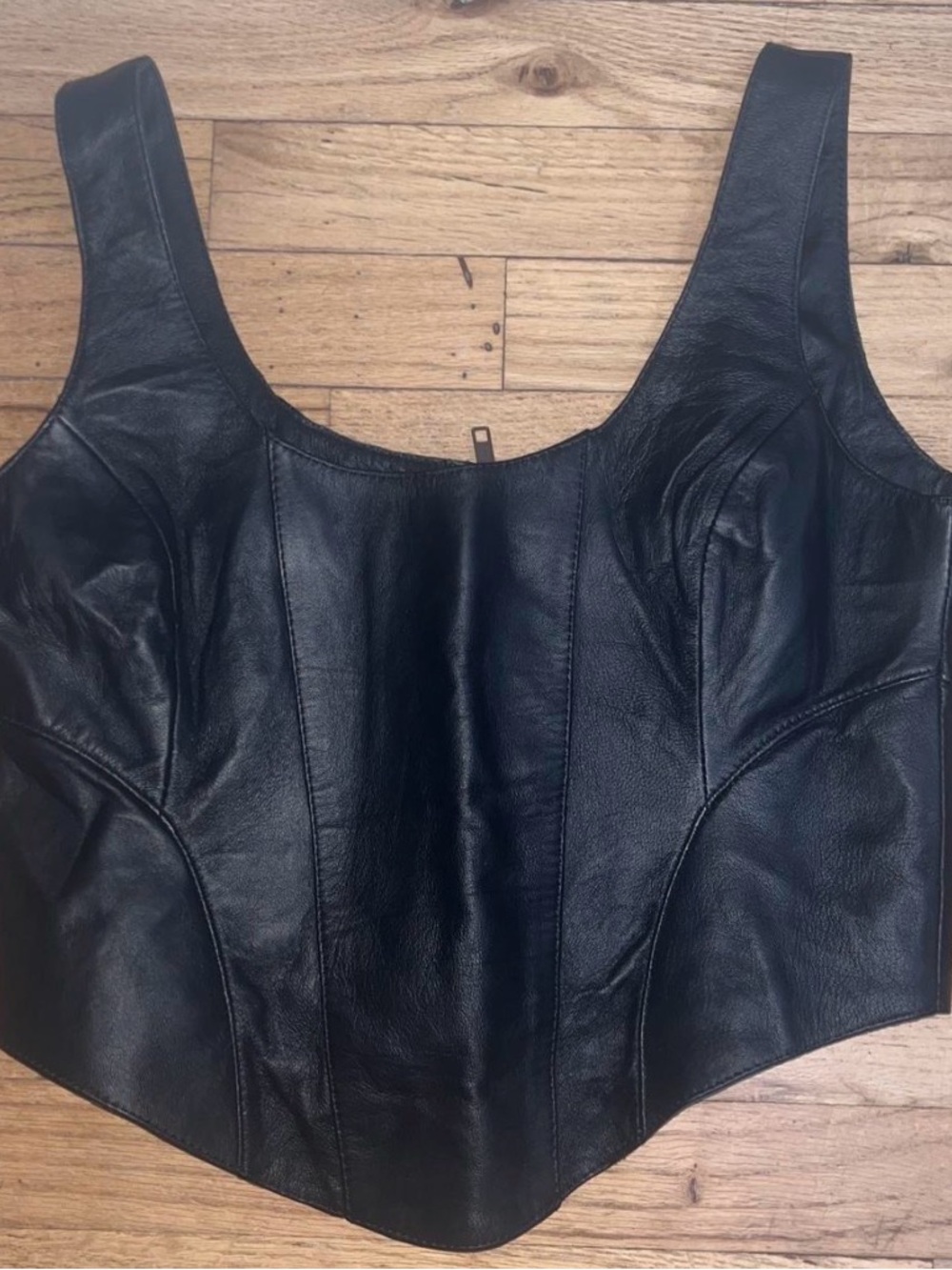 Black Leather Corset-Style Crop Top